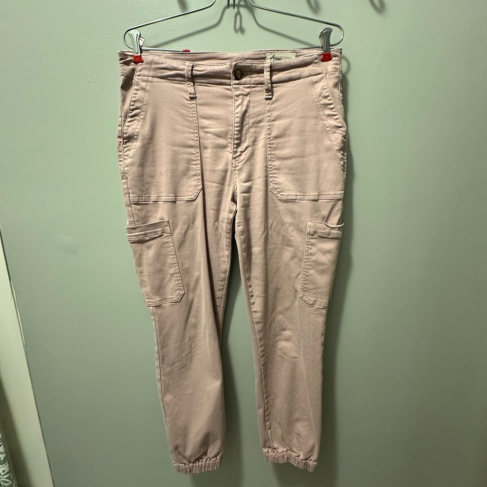 Womens Beige Cargo Ankle Jogger Pants